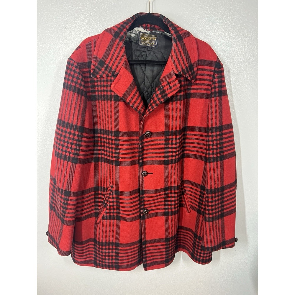 Pendleton Jacket Mens Medium Flannel Buffalo‎ Plaid Wool Coat Outdoors Vintage
